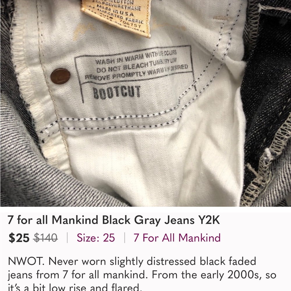 7 for all Mankind Black Gray Jeans Y2K - Picture 5 of 5